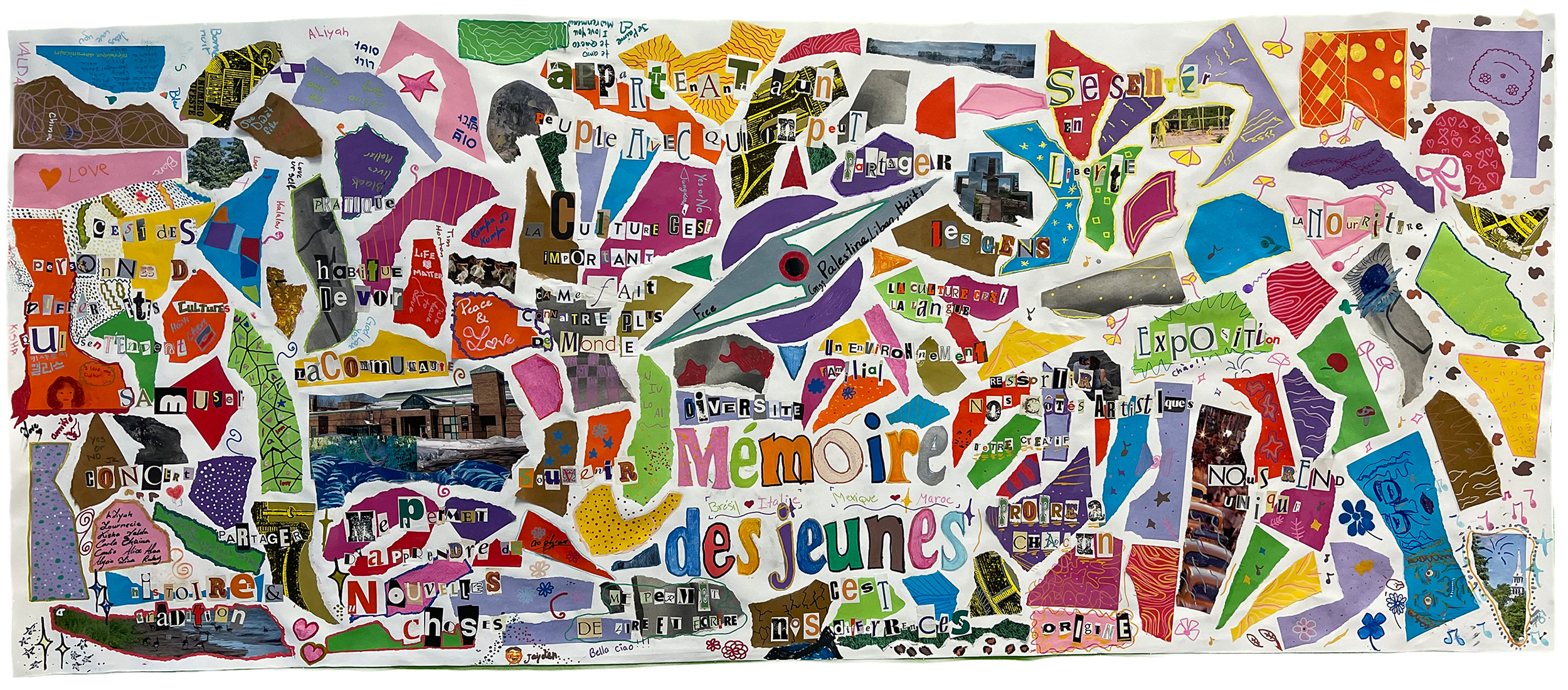 Murale collective réalisée à Rivière-des-Prairies par des jeunes du centre Le Phare, dans le cadre du projet de médiation culturelle Mémoire des jeunes.