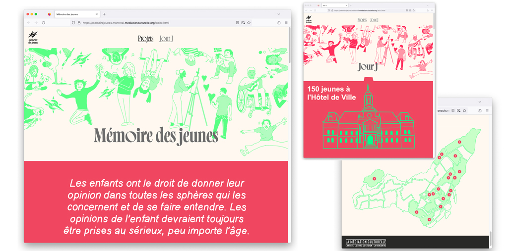 Captures d'écran de pages du microsite Mémoire des jeunes.